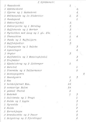 Inventarliste fra et køkken fra en bolig