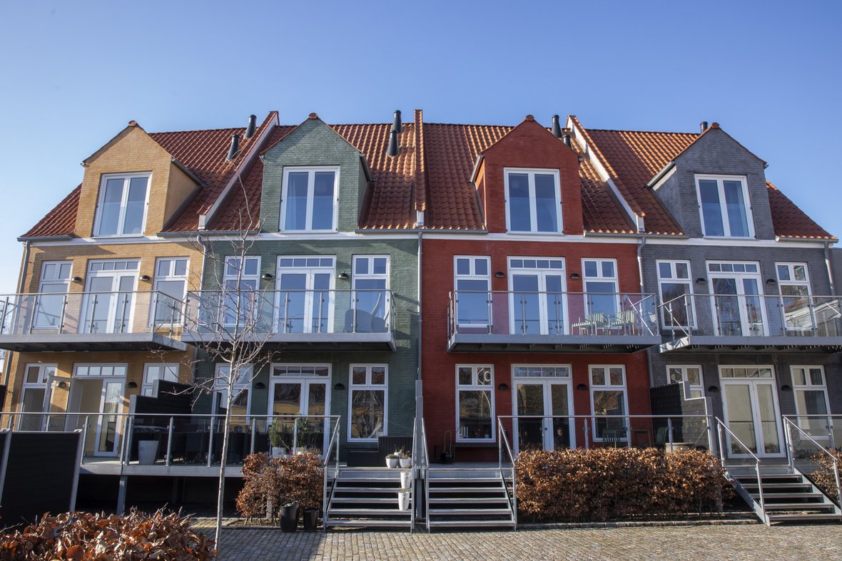 Bagsiden af de fire byhuse i Kullinggade i Svendborg