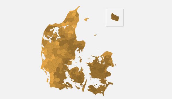 Kort over radonforekomst i danske boliger.