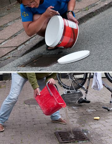 Du må ikke hælde maling i kloakken. Derimod må du godt hælde sæbevand i kloakken, hvis du ikke har brugt virkelig krasse rengøringsmidler. Foto: Tommy Verting