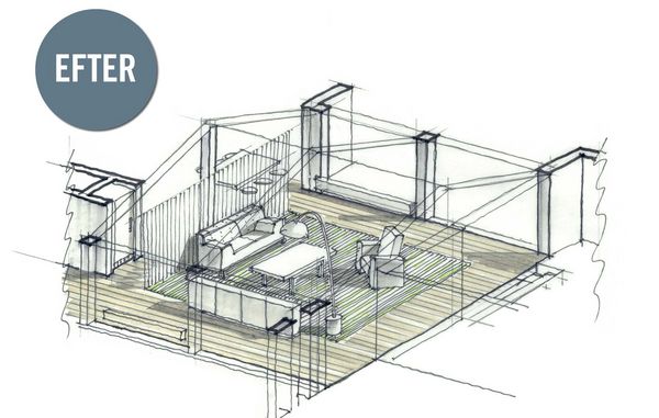 Sådan foreslår Bolius' arkitekter at familien indretter deres stue.