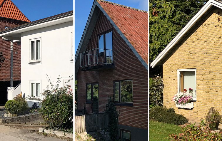 En bungalow, en murmestervilla og et parcelhus fra 60'erne