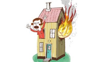 Illustration med hus i brand
