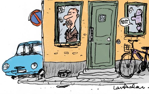 illustration af etageejendom med rygere