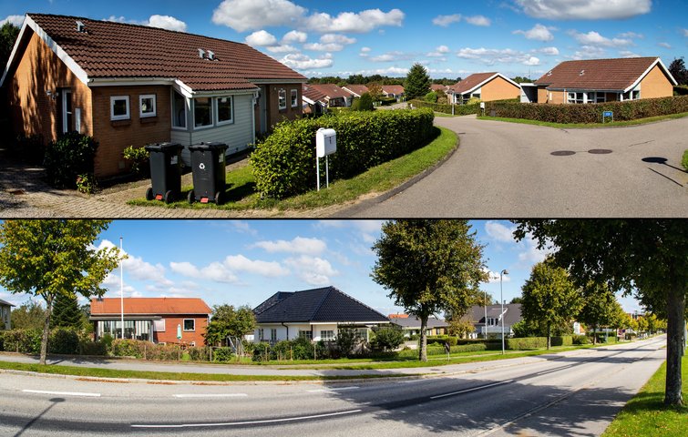 sammensat billede af nutidige huse i Dybbøl