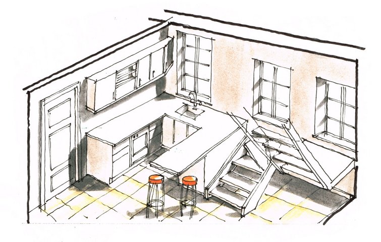 illustration af ændret trappeløb