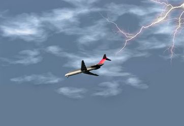lyn slår ned i fly