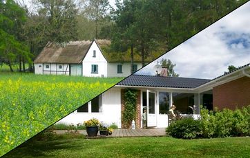 opdelt billede af et hus på landet og et parcelhus
