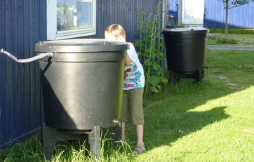Hvad har brug for meget vand? Vand samlet op i en regnvandstønde