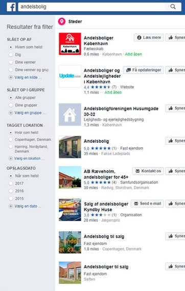 Screenshot af søgefunktionen i facebook