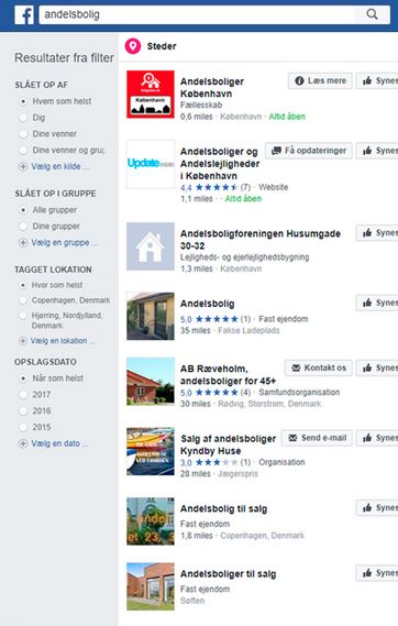 Screenshot af søgefunktionen i facebook