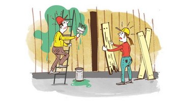 Illustration af par, der vedligeholder hus