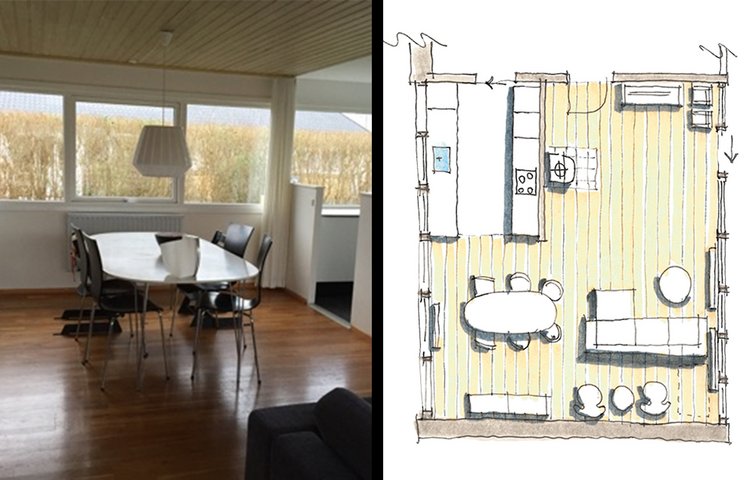 Arkitekts forslag til indretning af stue