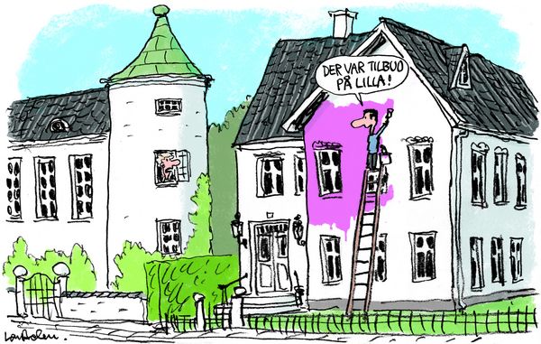 illustration af mand der maler parcelhus lilla