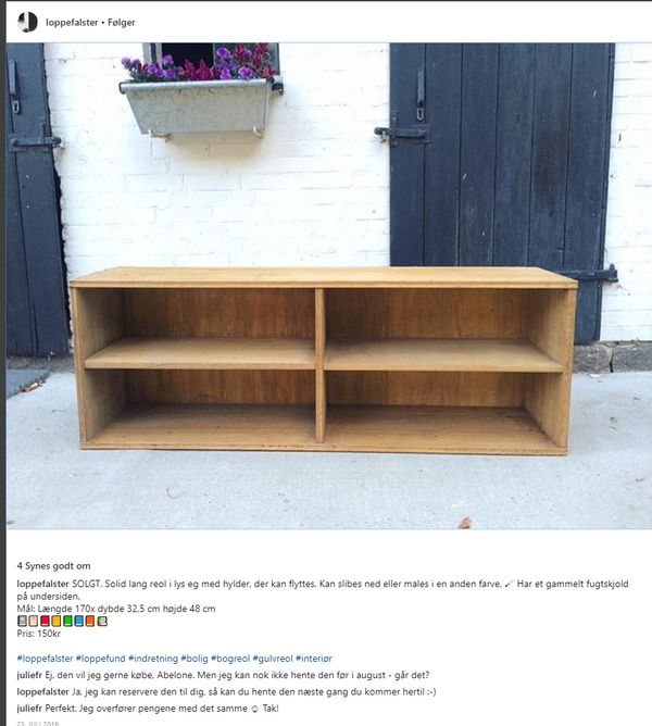 Reol til salg på Instagram