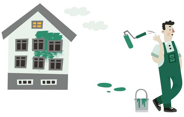 Vedligeholdelse illu3 Illustration af mand, der har malet og smider malerrullen væk over skulderen.