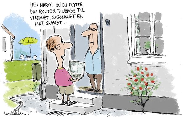 Det er strafbart at bruge naboens trådløse internet, fordi man skaffer sig adgang til noget, som tilhører en anden.
Illustration: Lars Andersen