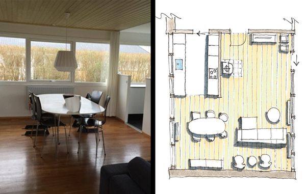Arkitekts forslag til indretning af stue