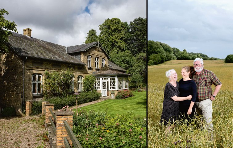 Fotocollage med ombygget gård og familie