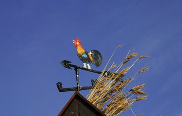 En vejrhane på toppen passer til landhusets stil.