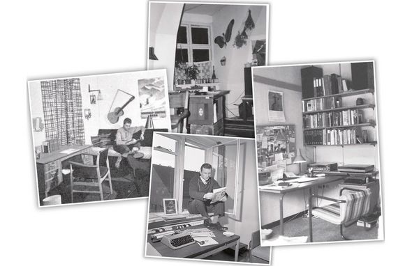 Collage af sort-hvid fotos af kollegie- og ungdomsværelser fra 60’erne og 80’erne. Hurtigst muligt i eget hjem