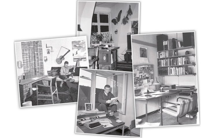 Collage af sort-hvid fotos af kollegie- og ungdomsværelser fra 60’erne og 80’erne. Hurtigst muligt i eget hjem