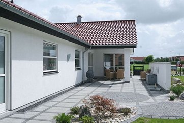 Parcelhus i Esbjerg bygget af teglblokke. Venligst udlånt af Scanoton.