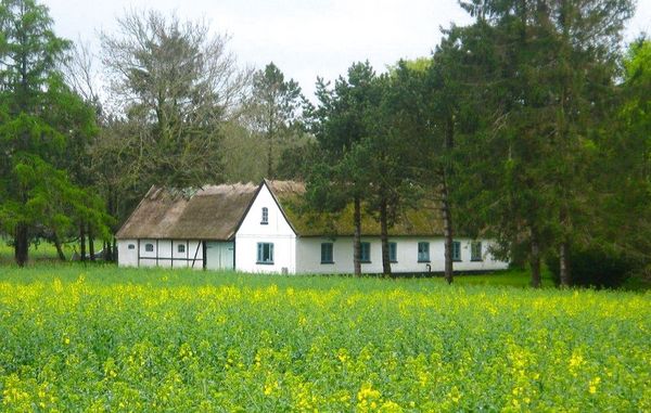 gårdbygning i naturområde