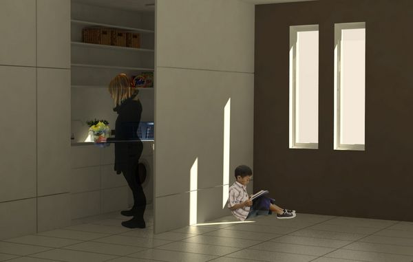 Pladsen i bryggerset er udnyttet "med stor konsekvens og designmæssig enkelhed og raffinement", skriver dommerne i Bolius Idépris om Jonas Hjortshøj Sørensens og Mathilde Gludsteds idé om en skydevæg i bryggerset.